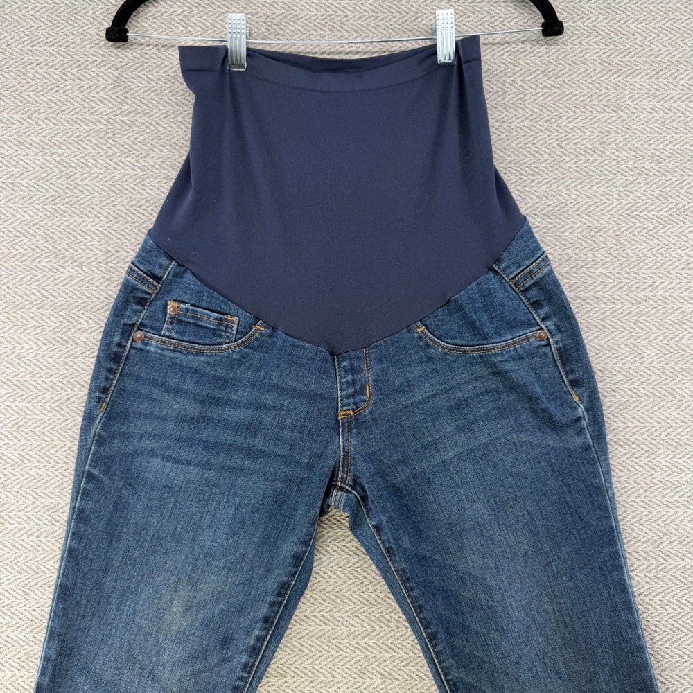 Indigo Blue Maternity Jeans PS Blue Denim Straight Leg Full Belly Panel Comfort